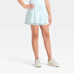 Girls' Mid-Rise 2 in 1 Flowy Shorts - All In Motion™ Light Blue S