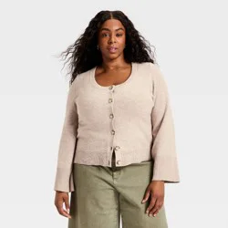 Women's Button-Down Scoop Neck Cardigan Sweater - Universal Thread™ Taupe XXL