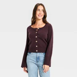 Women's Button-Down Scoop Neck Cardigan Sweater - Universal Thread™ Plum Purple M