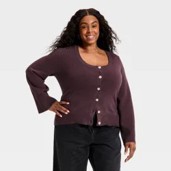 Women's Button-Down Scoop Neck Cardigan Sweater - Universal Thread™ Plum Purple XXL