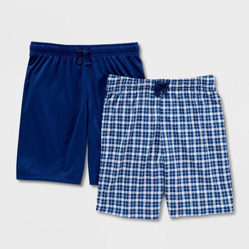 slide 1 of 3, Boys' 2pk Plaid Pajama Shorts - Cat & Jack™ Navy Blue L, 2 ct