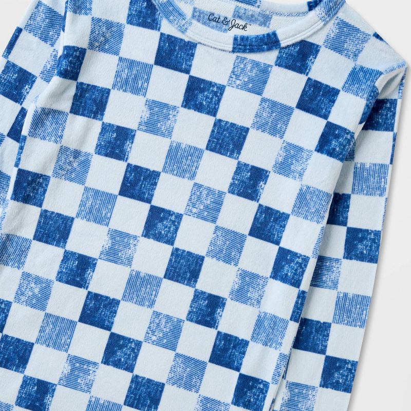 slide 3 of 3, Kids' 2pc Checkered Snuggly Soft Pajama Set - Cat & Jack™ Blue 6, 2 ct