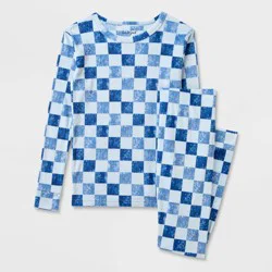 Kids' 2pc Checkered Snuggly Soft Pajama Set - Cat & Jack™ Blue 6