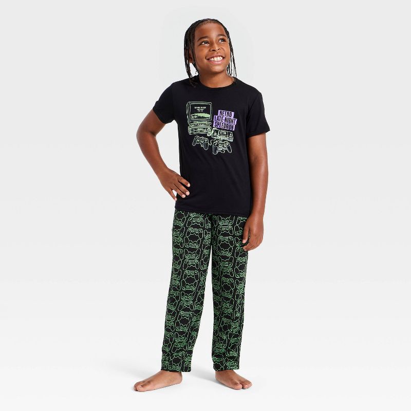 slide 1 of 4, Boys' 3pc Gamer Short Sleeve Pajama Set - Cat & Jack™ Black/Green XS, 3 ct