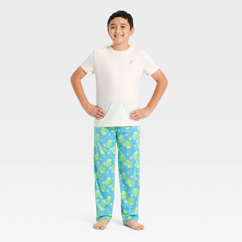 slide 1 of 4, Boys' 2pc Palm Tree T-Shirt and Pants Pajama Set - Cat & Jack™ Cream/Turquoise Green S, 2 ct