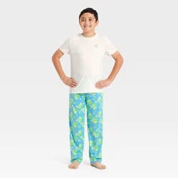 Boys' 2pc Palm Tree T-Shirt and Pants Pajama Set - Cat & Jack™ Cream/Turquoise Green L