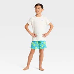 Boys' 2pc Palm Tree T-Shirt and Shorts Pajama Set - Cat & Jack™ Cream/Turquoise Green XS