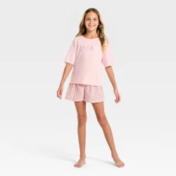 Girls' Bunny Boxer Shorts and T-Shirt Pajama Set - art class™ Pink M