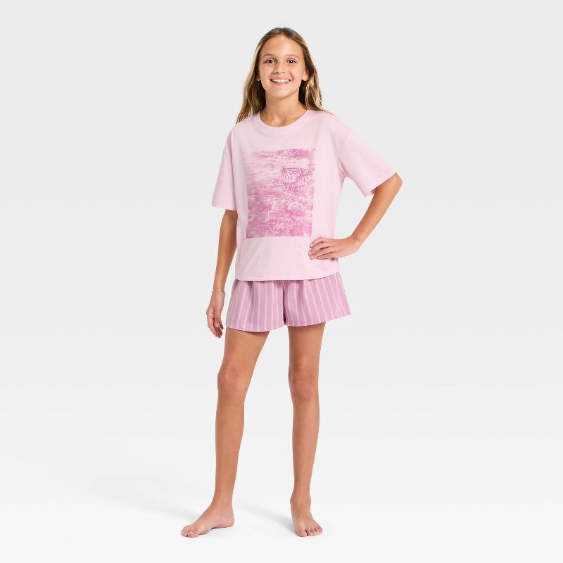 slide 1 of 4, Girls' Butterfly Boxer Shorts and T-Shirt Pajama Set - art class™ Purple M, 1 ct