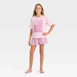 Girls' Butterfly Boxer Shorts and T-Shirt Pajama Set - art class™ Purple M