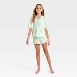 Girls' Butterflies Printed Button-Down Pajama Set - art class™ Turquoise Green L