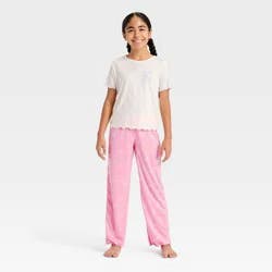 Girls' 2pc Vacation Postage T-Shirt and Pants Pajama Set - Cat & Jack™ Pink M