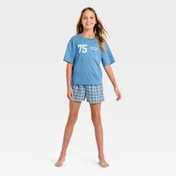 Girls' Athletic Graphic Boxer Shorts and T-Shirt Pajama Set - art class™ Blue M