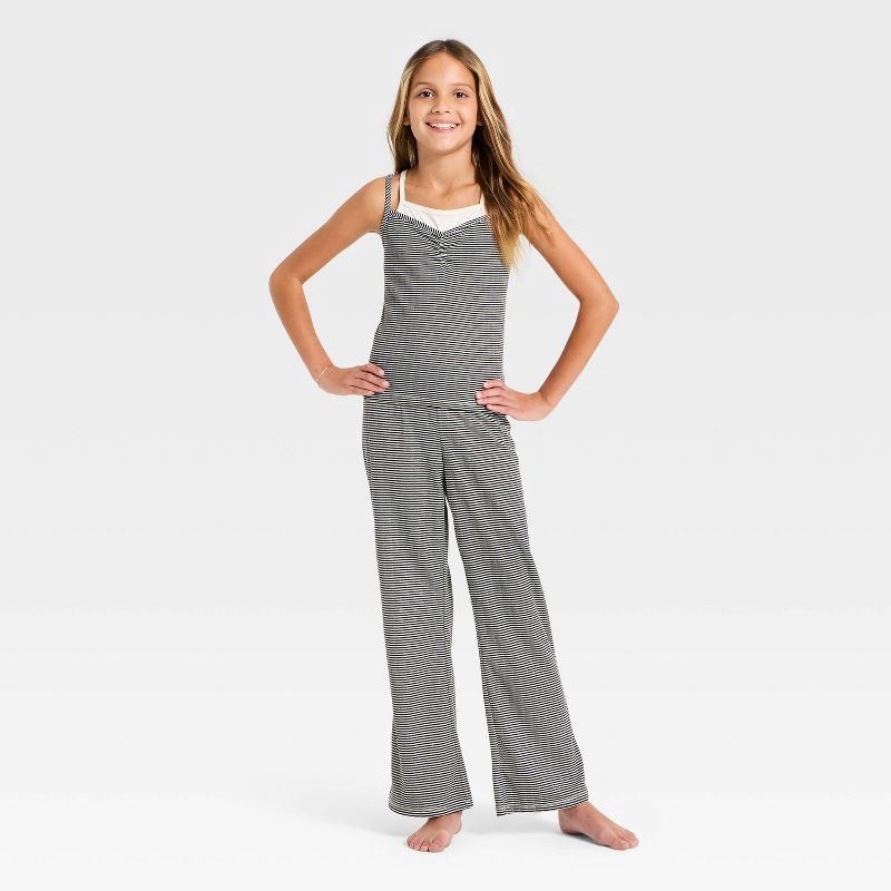 slide 1 of 4, Girls' Jacquard Striped Tank Top and Pants Pajama Set - art class™ Black L, 1 ct
