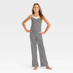 Girls' Jacquard Striped Tank Top and Pants Pajama Set - art class™ Black L