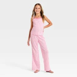 Girls' Jacquard Ditsy Floral Tank Top and Pants Pajama Set - art class™ Pink M