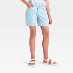 Girls' Mid-Rise Baggy Cutoff Jean Shorts - Cat & Jack™ Light Wash S