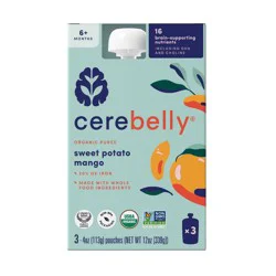 Cerebelly Organic Sweet Potato Mango Baby Meals - 4oz/3pk: Age 5 Months+, 2nd Stage, Pouch, Ready to Eat