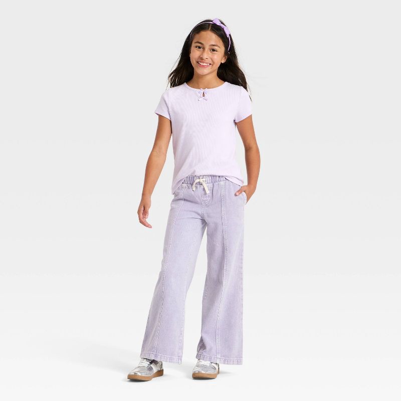 Girls' Mid-Rise Pull-On Wide-Leg Jeans - Cat & Jack™ Purple 8 | Shipt
