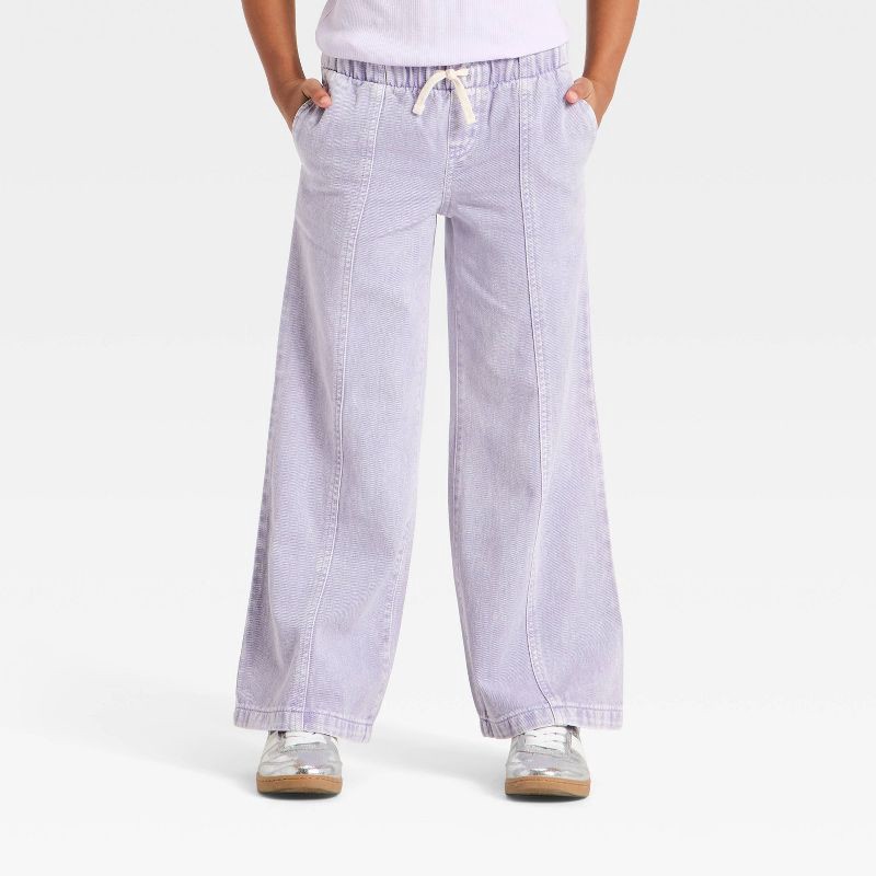 Girls' Mid-Rise Pull-On Wide-Leg Jeans - Cat & Jack™ Purple 8 | Shipt