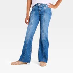 Girls' Mid-Rise Seamed Flare Jeans - Cat & Jack™ Medium Wash 4