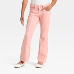 Girls' Mid-Rise Seamed Flare Jeans - Cat & Jack™ Peach Pink 4