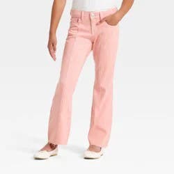 Girls' Mid-Rise Seamed Flare Jeans - Cat & Jack™ Peach Pink 16