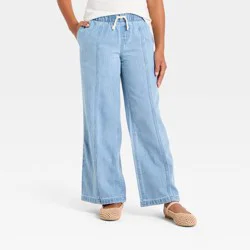 Girls' Mid-Rise Pull-On Wide-Leg Jeans - Cat & Jack™ Light Wash 5