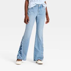 Girls' Flare Floral Jeans - Cat & Jack™ Light Wash 16