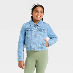 Girls' Floral Floral Embroidered Denim Jacket- Cat & Jack™ Medium Wash S