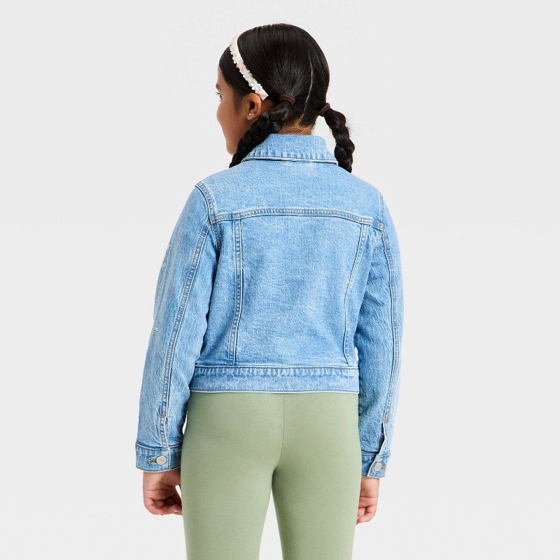 slide 2 of 4, Girls' Floral Floral Embroidered Denim Jacket- Cat & Jack™ Medium Wash L, 1 ct