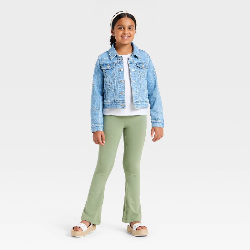slide 3 of 4, Girls' Floral Floral Embroidered Denim Jacket- Cat & Jack™ Medium Wash L, 1 ct