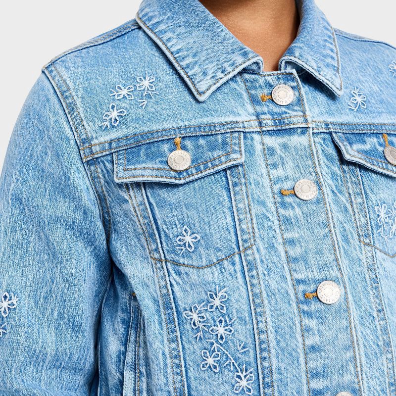 slide 4 of 4, Girls' Floral Floral Embroidered Denim Jacket- Cat & Jack™ Medium Wash L, 1 ct