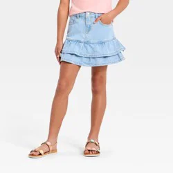 Girls' Tiered Ruffle Denim Skirt - Cat & Jack™ Light Wash M