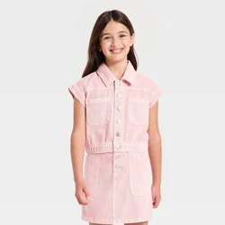 Girls' Sleeveless Denim Top - Cat & Jack™ Peach Pink XS
