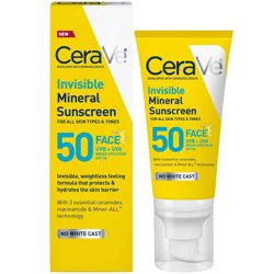 CeraVe Invisible Mineral Face Sunscreen - SPF 50 - 1.75 fl oz: Moisturizing Cream, Face & Neck, Contains Ceramides, Zinc Oxide