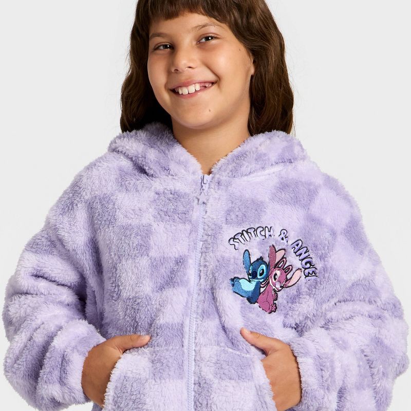slide 2 of 4, Lilo & Stitch Girls' Stitch and Angel Woobie Fleece Hooded Zip-Up Sweatshirt - Purple XS, 1 ct