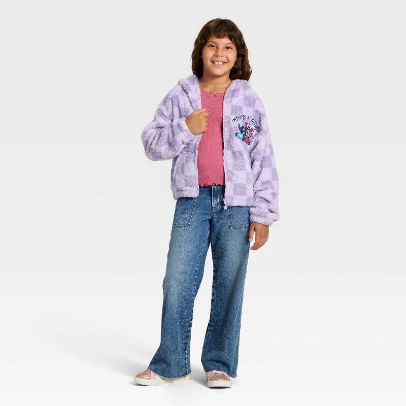 slide 4 of 4, Lilo & Stitch Girls' Stitch and Angel Woobie Fleece Hooded Zip-Up Sweatshirt - Purple XS, 1 ct