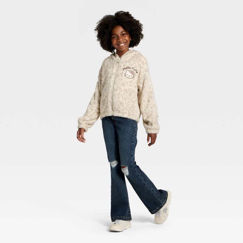 slide 4 of 4, Girls' Hello Kitty Woobie Fleece Hooded Zip-Up Sweatshirt - Ivory XS, 1 ct