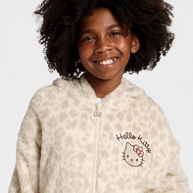 slide 2 of 4, Girls' Hello Kitty Woobie Fleece Hooded Zip-Up Sweatshirt - Ivory L, 1 ct