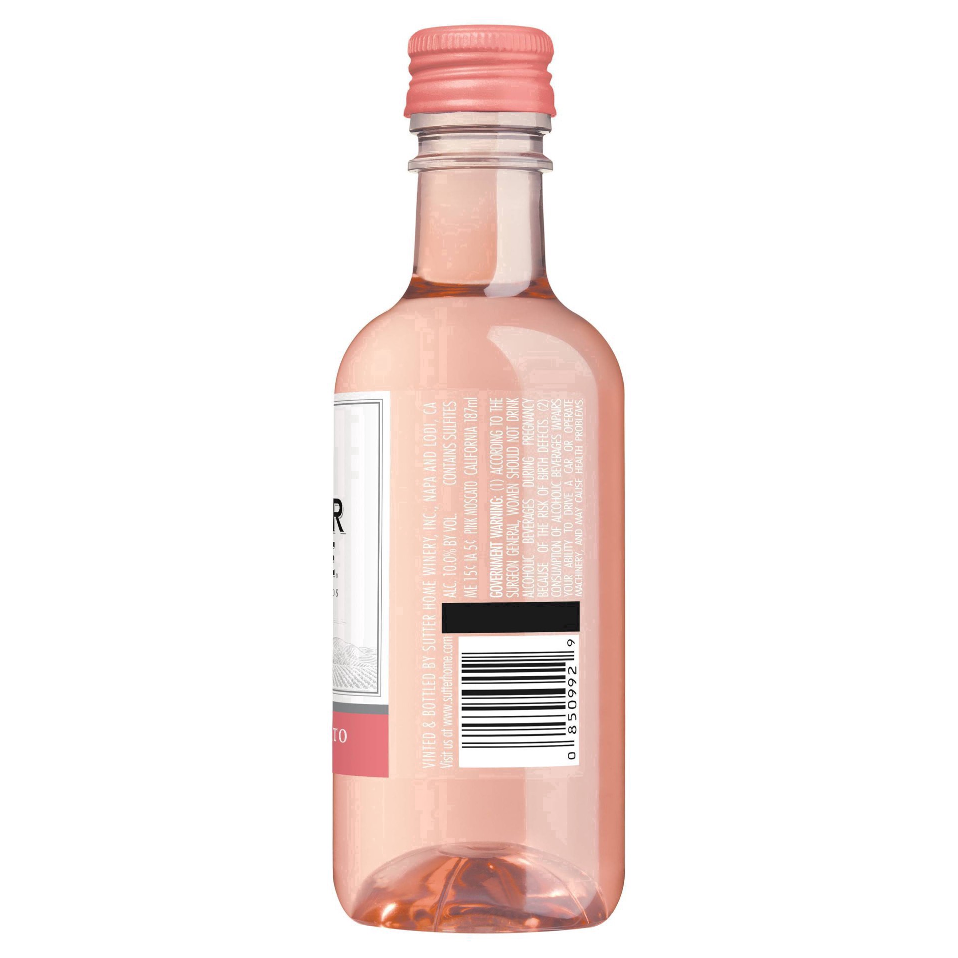 slide 8 of 40, Sutter Home Pink Moscato Pink Wine, 187mL Wine Bottles (4 Pack), 10% ABV, 187 ml