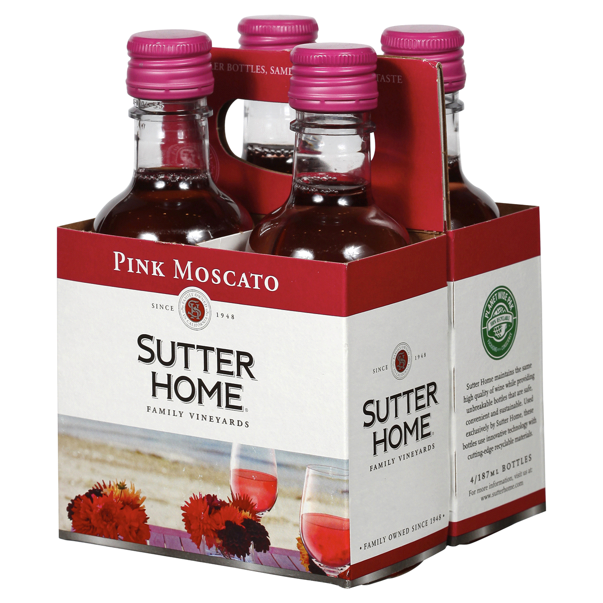 slide 34 of 40, Sutter Home Pink Moscato Pink Wine, 187mL Wine Bottles (4 Pack), 10% ABV, 187 ml