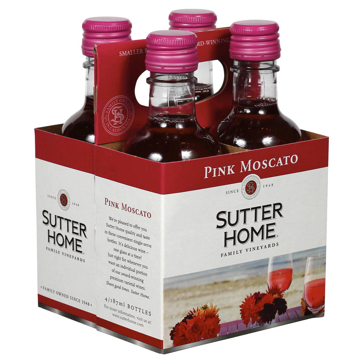 slide 38 of 40, Sutter Home Pink Moscato Pink Wine, 187mL Wine Bottles (4 Pack), 10% ABV, 187 ml