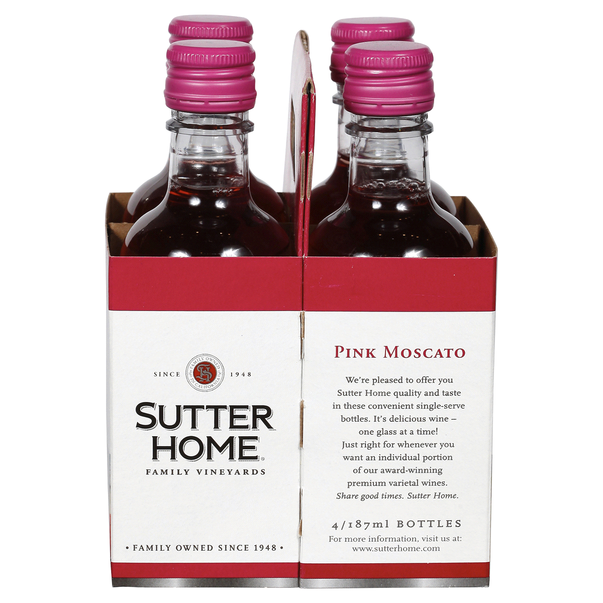 slide 27 of 40, Sutter Home Pink Moscato Pink Wine, 187mL Wine Bottles (4 Pack), 10% ABV, 187 ml