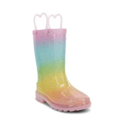 Western Chief Toddler Glitter Rainbow Rain Boots - Pink/Yellow/Blue 9T