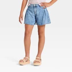 Girls' Mid-Rise Flowy Jean Shorts - Cat & Jack™ Light Wash S