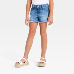 Girls' Mid-Rise Cutoff Destructed Jean Shorts - Cat & Jack™ Dark Wash S