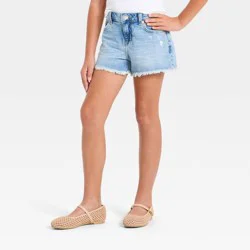 Girls' Mid-Rise Cutoff Destructed Jean Shorts - Cat & Jack™ Medium Wash L