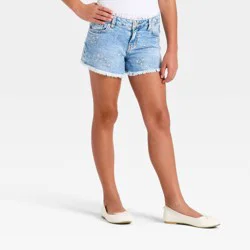 Girls' Mid-Rise Floral Embroidered Cutoff Jean Shorts - Cat & Jack™ Light Wash M