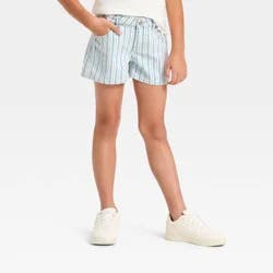Girls' Mid-Rise Striped Jean Shorts - Cat & Jack™ Blue/White XS